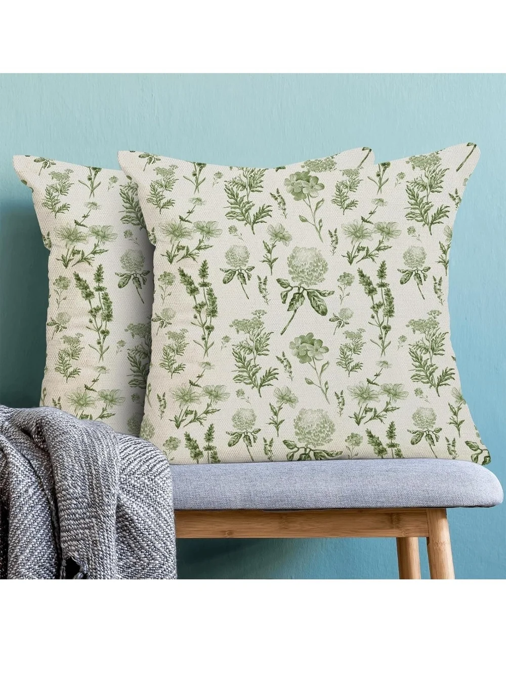 Botanical Green Floral Throw Pillow Covers 18x18